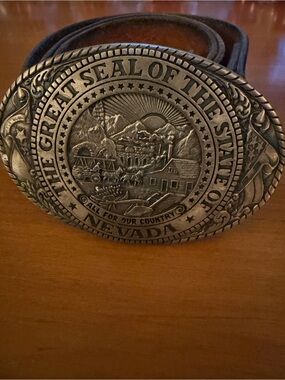 Tony Lama Nevada State Seal Decorative Belt Buckle - Solid Brass with Belt 38in